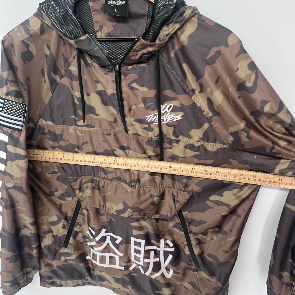 100 Thieves Camo Windbreaker Anorak Mens Large Green Brown Streetwear‎ Techwear - Picture 4 of 8
